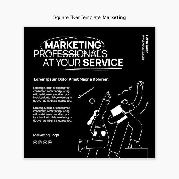 Modèle de flyer carré marketing dessiné à la main