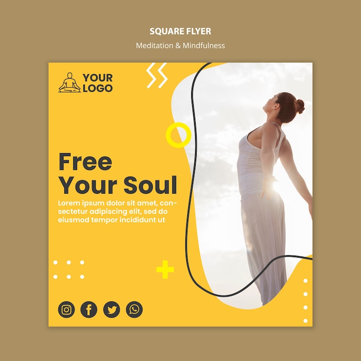 PSD gratuit modèle de flyer carré de méditation et de pleine conscience