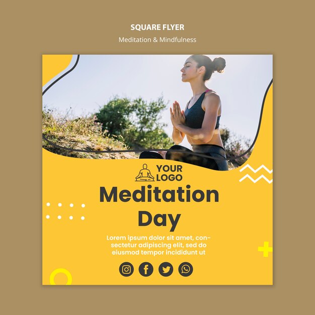 Modèle de Flyer carré de méditation et de pleine conscience