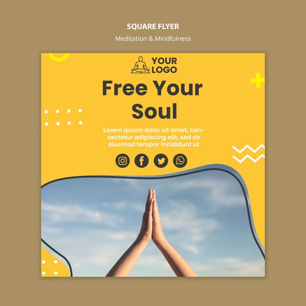 Modèle de Flyer carré de méditation et de pleine conscience