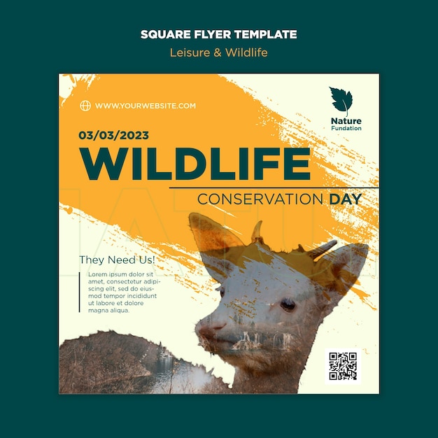 PSD gratuit modèle de flyer carré pour la conservation de la nature et de la faune