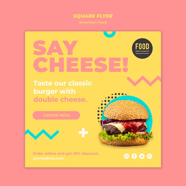 Modèle De Flyer Carré Pour La Cuisine Américaine Avec Burger