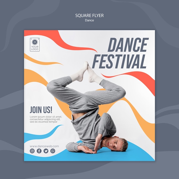 PSD gratuit modèle de flyer carré pour festival de danse avec interprète