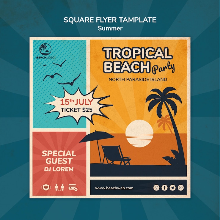 PSD gratuit modèle de flyer carré pour fête à la plage tropicale