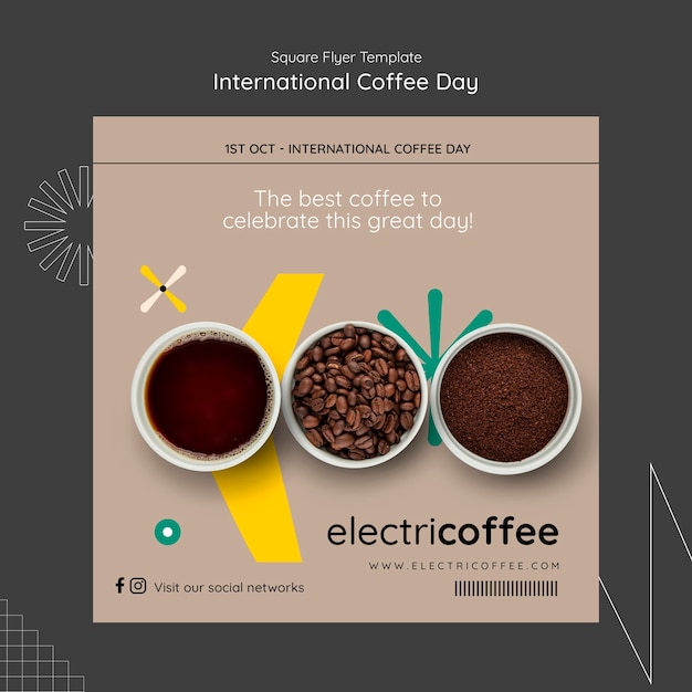 Modèle de flyer carré pour la journée internationale du café