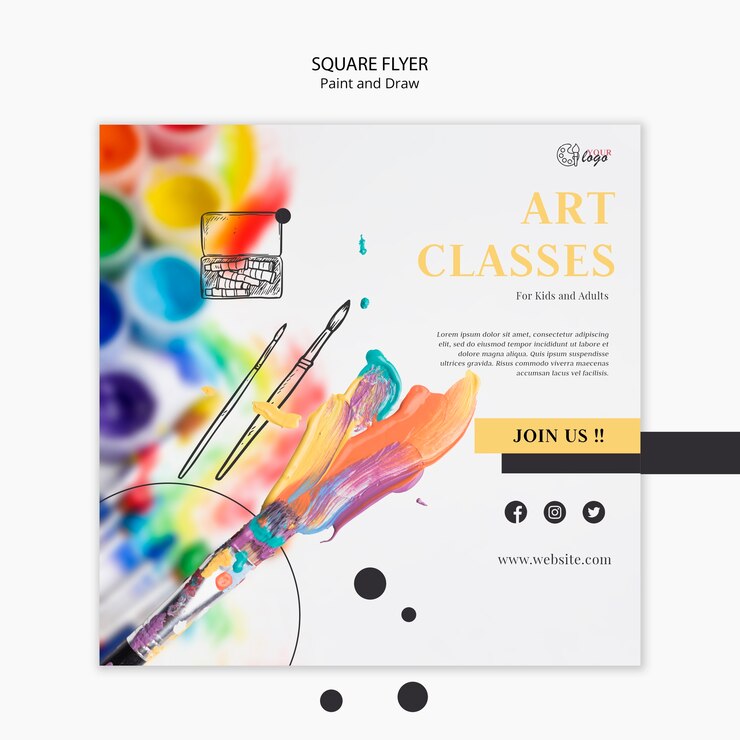 PSD gratuit modèle de flyer carré pour peindre et dessiner