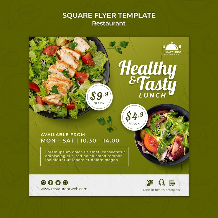 PSD gratuit modèle de flyer carré de restaurant de nourriture saine