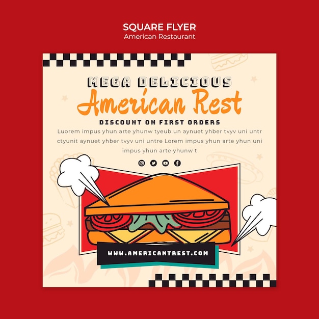PSD gratuit modèle de flyer carré de restaurant rétro américain