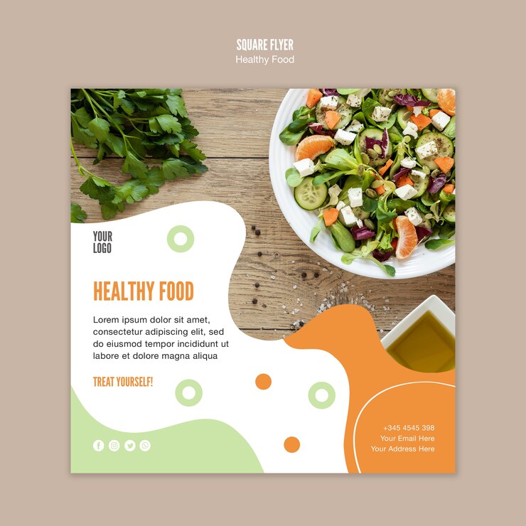 PSD gratuit modèle de flyer carré de salade et de persil alimentaire sain