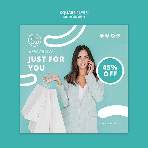 Modèle de flyer carré shopping en ligne