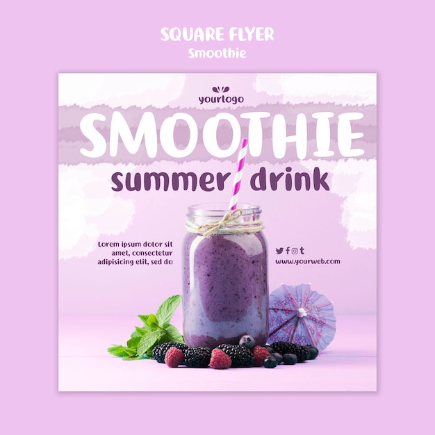 PSD gratuit modèle de flyer carré de smoothie rafraîchissant