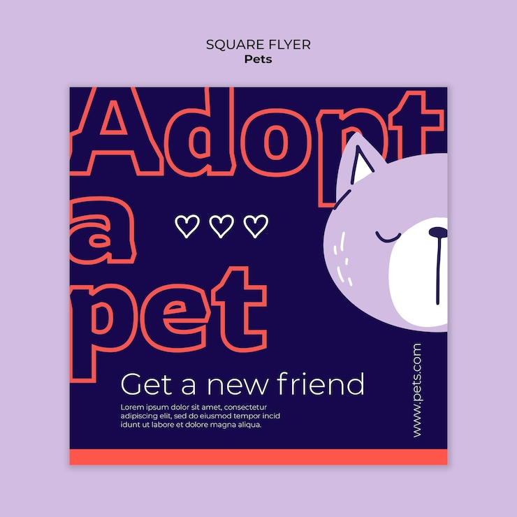 PSD gratuit modèle de flyer carré de soins pour animaux de compagnie dessinés à la main