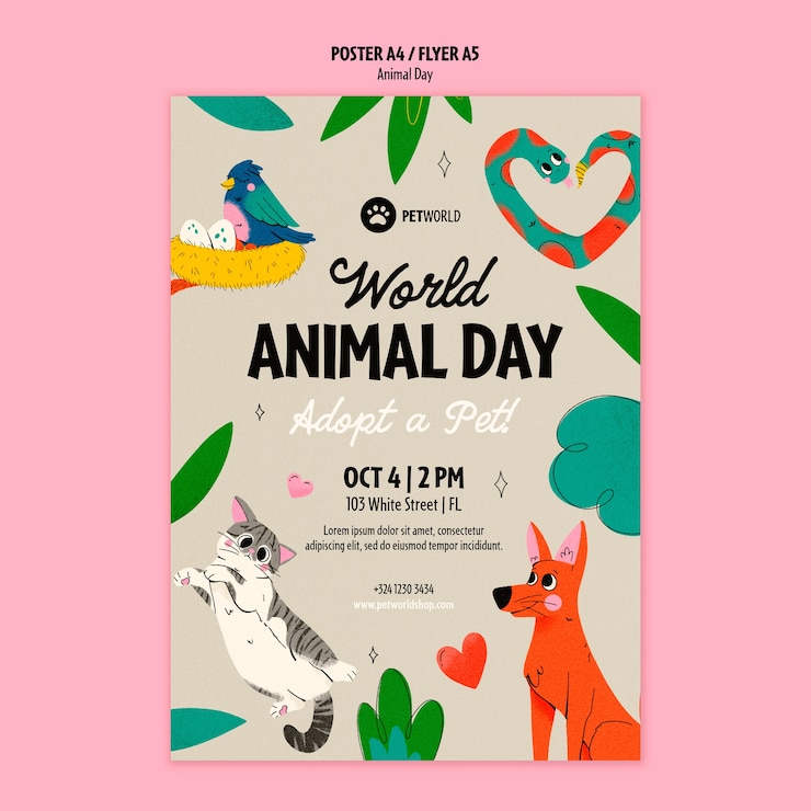 PSD gratuit modèle de flyer de célébration de la journée des animaux