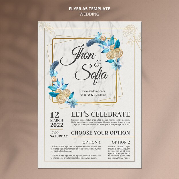 Modèle de flyer de célébration de mariage doré floral