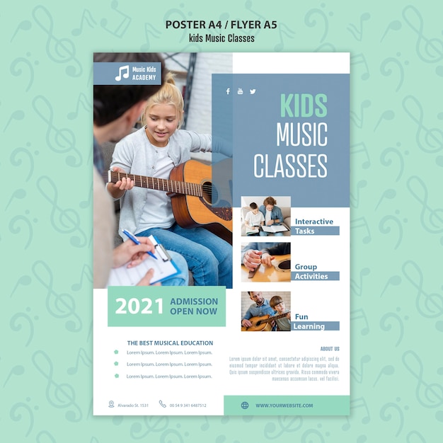 PSD gratuit modèle de flyer de concept de cours de musique pour enfants