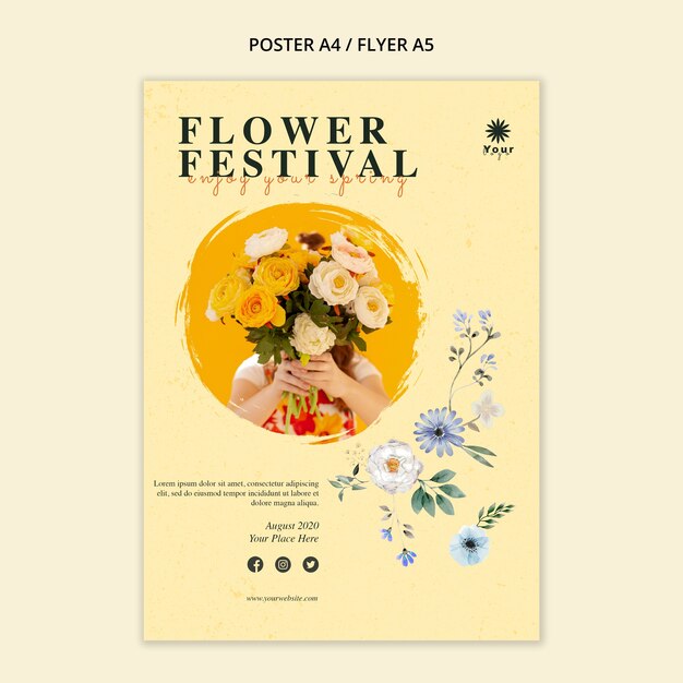 Modèle de flyer de concept de festival de fleurs