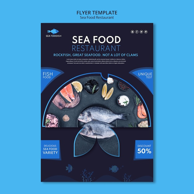 PSD gratuit modèle de flyer de concept de fruits de mer