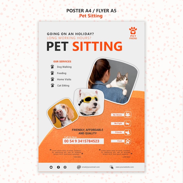 PSD gratuit modèle de flyer de concept de garde d'animaux