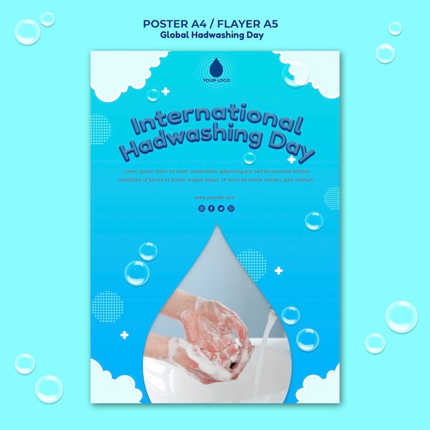 Modèle de flyer de concept de journée mondiale du lavage des mains