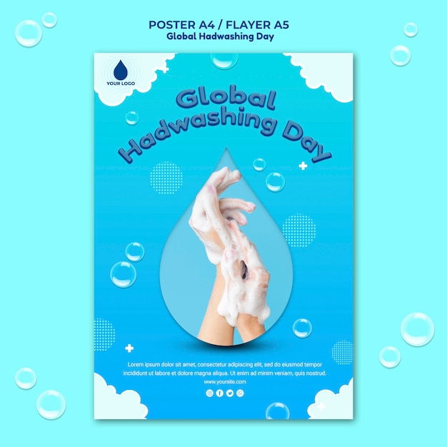 Modèle de flyer de concept de journée mondiale du lavage des mains