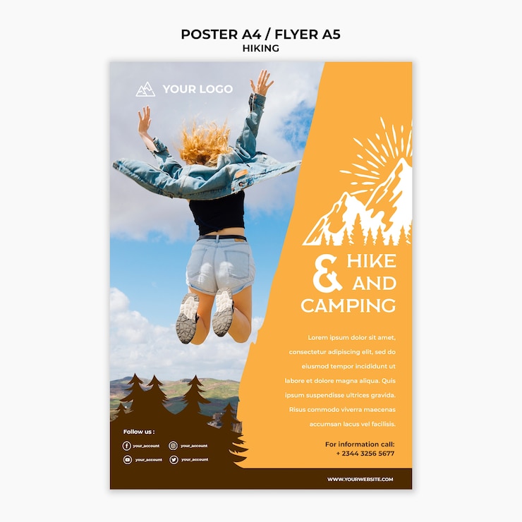 PSD gratuit modèle de flyer de concept de randonnée