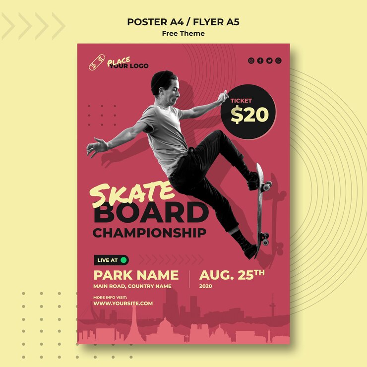 PSD gratuit modèle de flyer concept skateboard