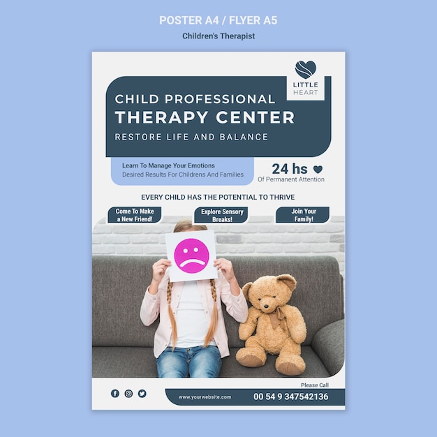 PSD gratuit modèle de flyer de concept de thérapeute pour enfants