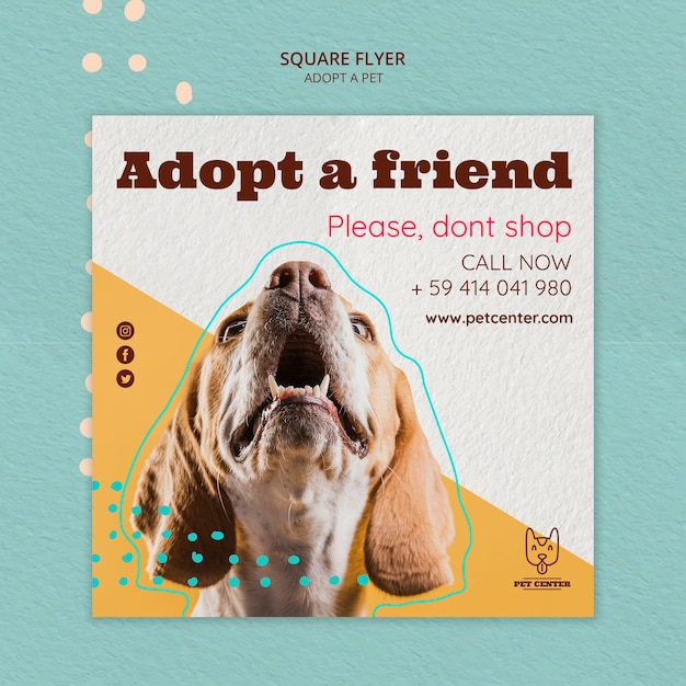 PSD gratuit modèle de flyer avec conception d'adoption pour animaux de compagnie
