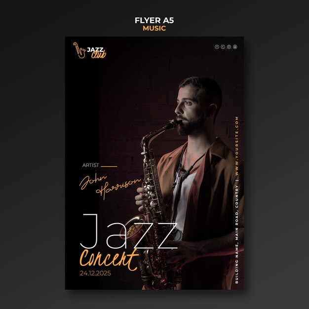 Modèle de flyer de concert de jazz