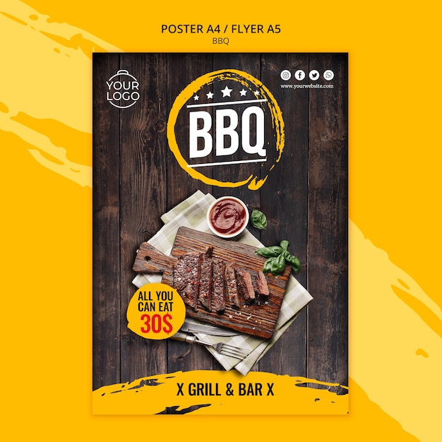 Modèle de Flyer avec design barbecue