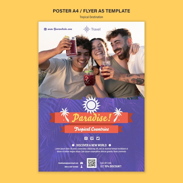 PSD gratuit modèle de flyer de destination tropicale