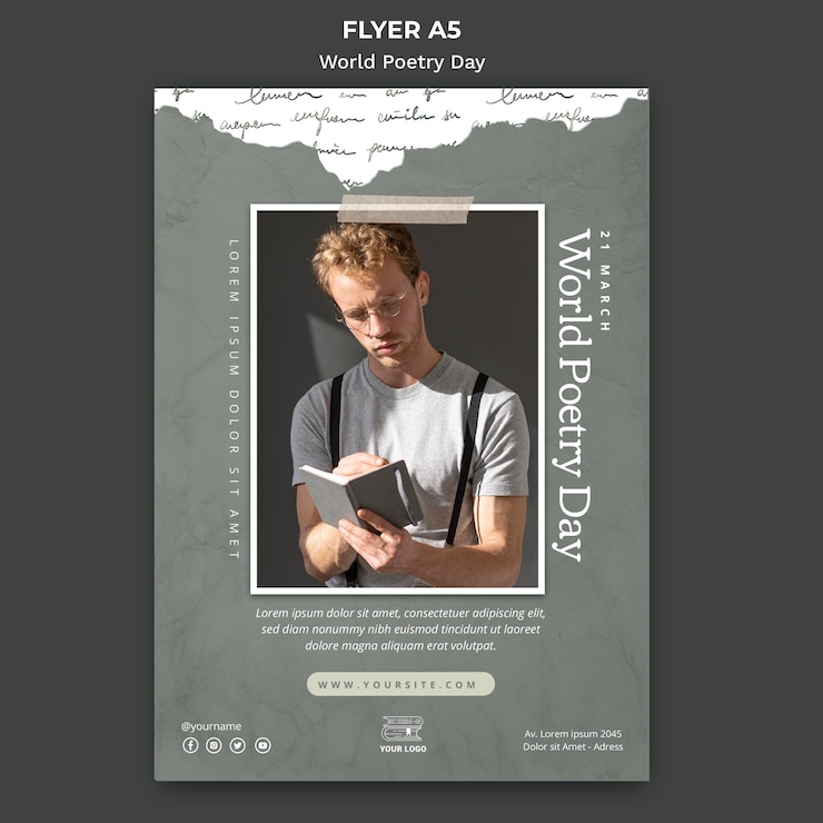 PSD gratuit modèle de flyer d'événement de la journée mondiale de la poésie avec photo