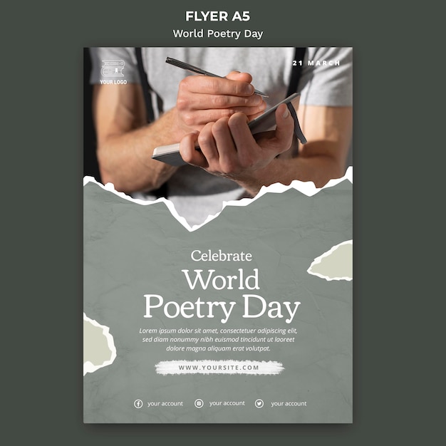 PSD gratuit modèle de flyer d'événement de la journée mondiale de la poésie avec photo
