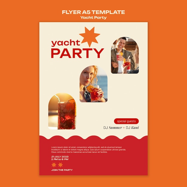 PSD gratuit modèle de flyer de fête de yacht design plat