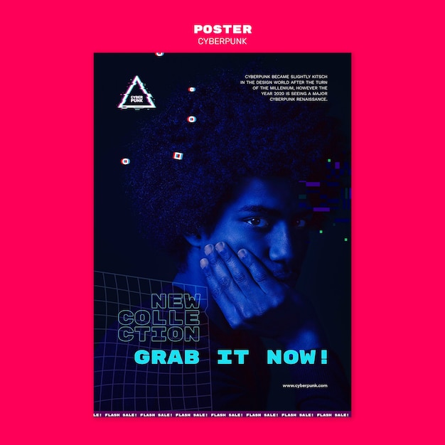 PSD gratuit modèle de flyer futuriste cyberpunk avec photo