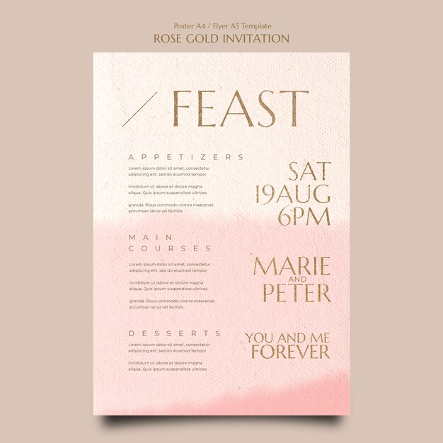 Modèle de flyer d'invitation en or rose