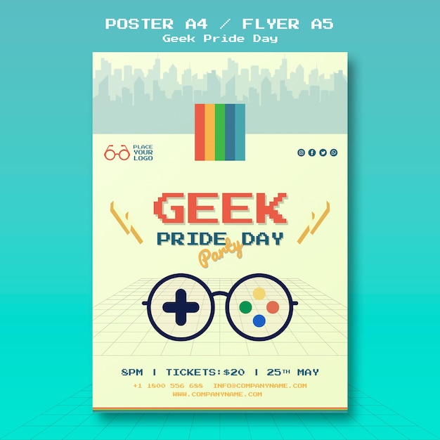 PSD gratuit modèle de flyer de jour de fierté geek