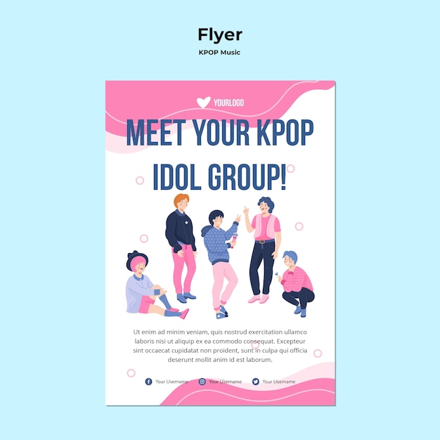 Modèle de flyer K-pop avec illustration