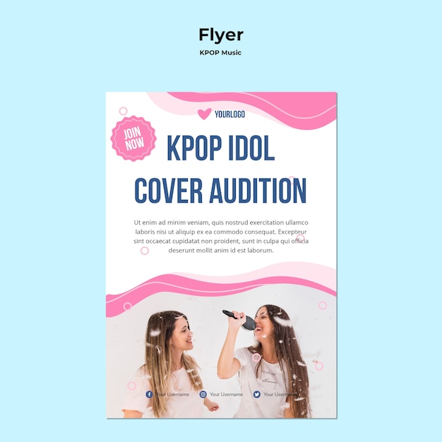 Modèle de flyer K-pop avec photo de filles chantant