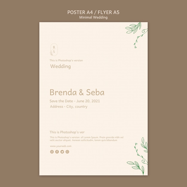 PSD gratuit modèle de flyer de mariage minimal