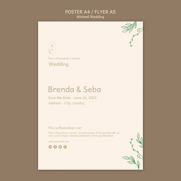 Modèle de flyer de mariage minimal
