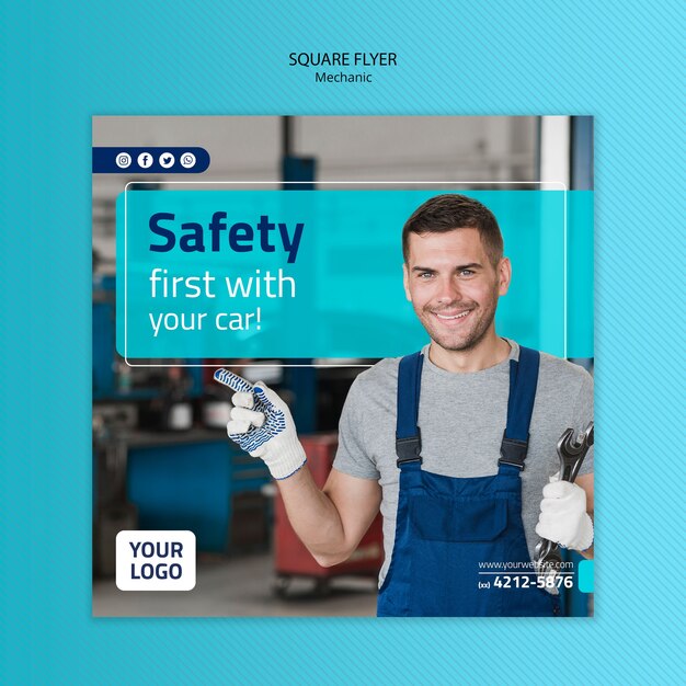 Modèle de flyer de mécanicien avec photo