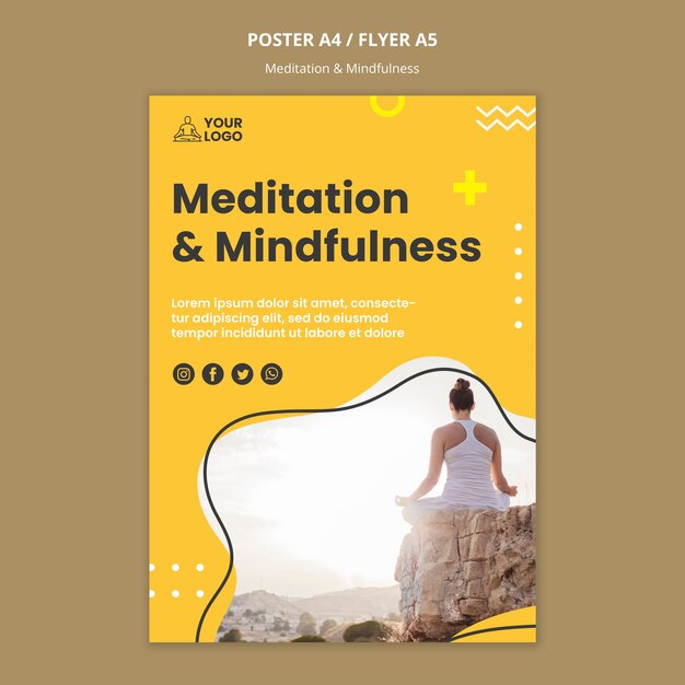 Modèle de flyer de méditation et de pleine conscience