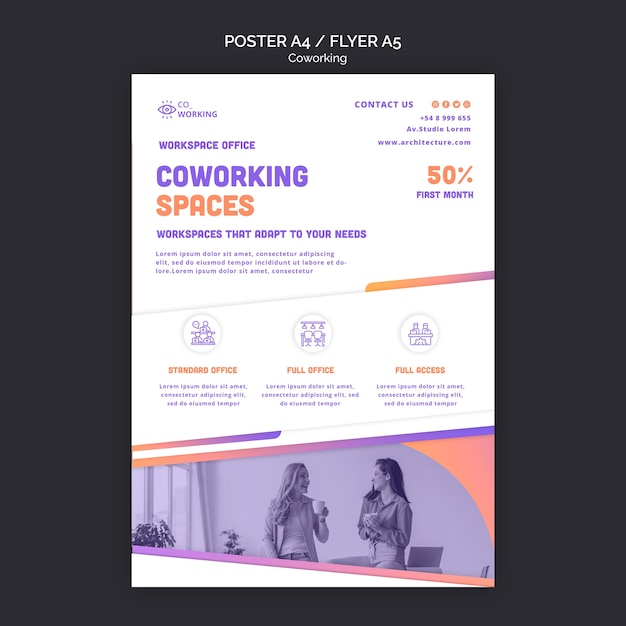 PSD gratuit modèle de flyer pour espace de coworking