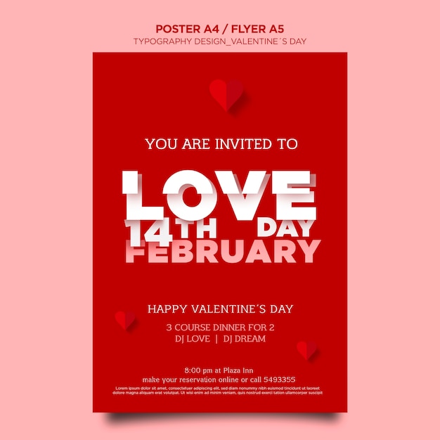 PSD gratuit modèle de flyer pour la saint-valentin avec des coeurs