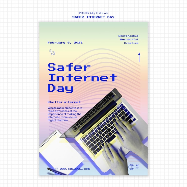 PSD gratuit modèle de flyer pour la sensibilisation à une journée plus sûre sur internet