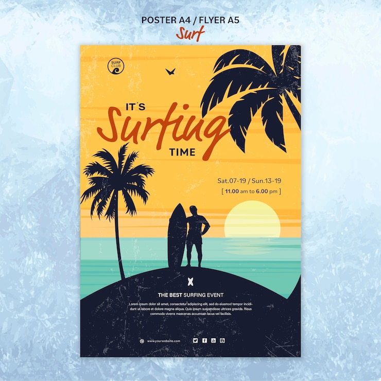 PSD gratuit modèle de flyer pour le temps de surf