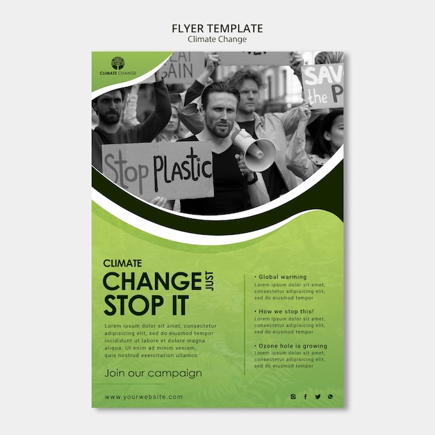 PSD gratuit modèle de flyer de protestation contre le changement climatique