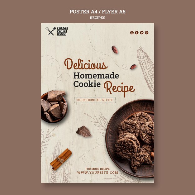 Modèle de flyer de recette de délicieux biscuits maison