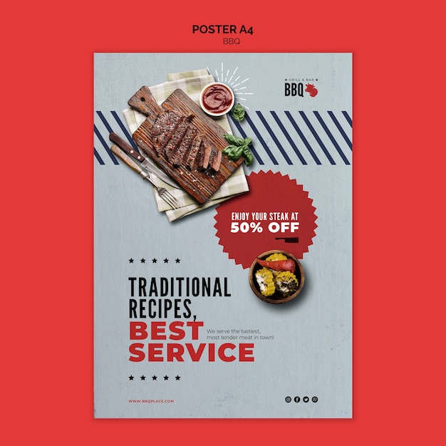 PSD gratuit modèle de flyer de recettes traditionnelles bbq